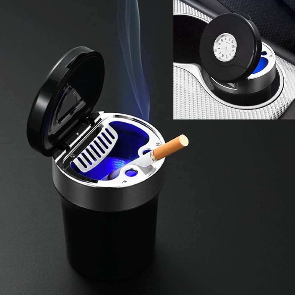 Multi-function Portable Creative LED Car Cigarette Ash Tray Ashtray with Clock(Silver)