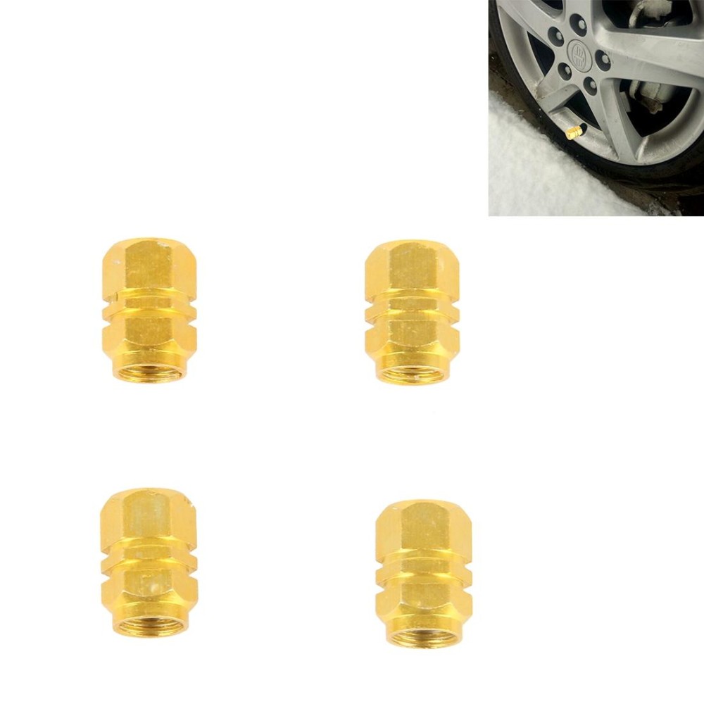 4PCS SA Metal Plated Hexagon Shape Universal Tire Valve Stem Cap(Gold)