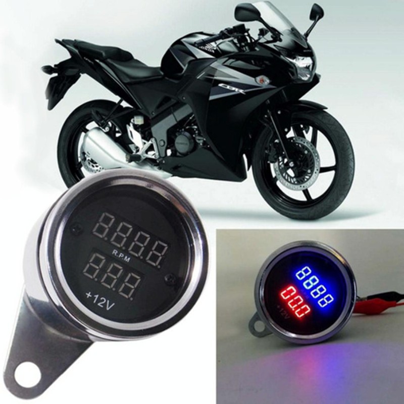 2 in 1 Universal Digital Display Waterproof LED Voltage Meter Tachometer for DC 12V Motorcycle