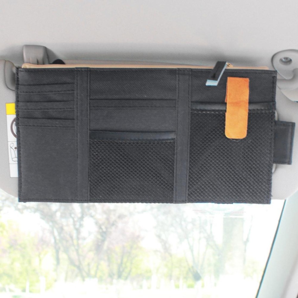 Multi-functional Auto Car Sun Visor Sunglass Holder Card Storage Holder Inner Pouch Bag (Black)