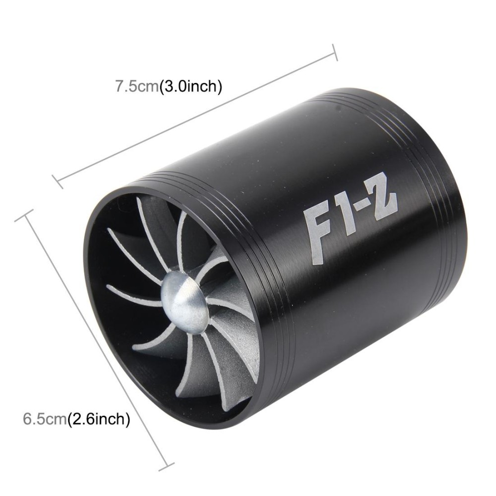 F1-Z Car Stainless Universal Supercharger Dual Double Turbine Air Intake Fuel Saver Turbo Turboing Charger Fan Set kit(Black)
