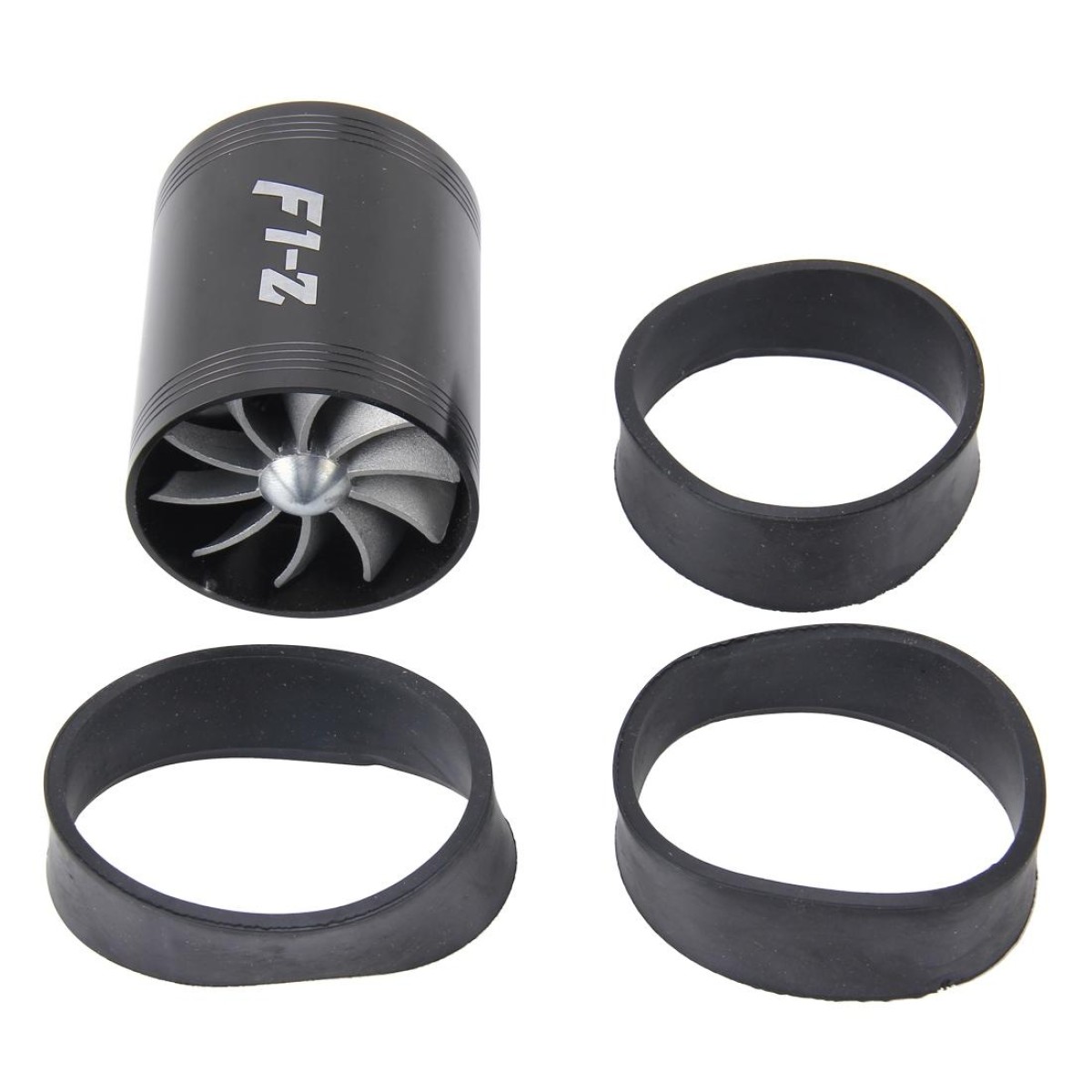 F1-Z Car Stainless Universal Supercharger Dual Double Turbine Air Intake Fuel Saver Turbo Turboing Charger Fan Set kit(Black)
