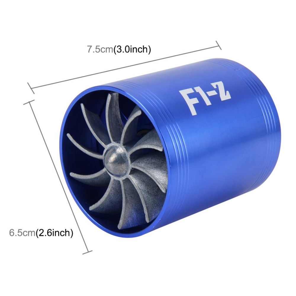 F1-Z Car Stainless Universal Supercharger Dual Double Turbine Air Intake Fuel Saver Turbo Turboing Charger Fan Set kit(Blue)