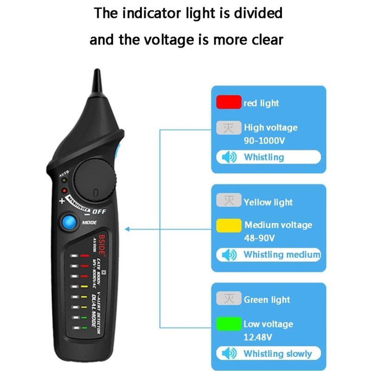 BSIDE AVD06 Non-contact AC Voltage Detectors 12~1000V Induction Electroprobe Pen Type ACV Electric Testers Household Tool with LED Light(White)