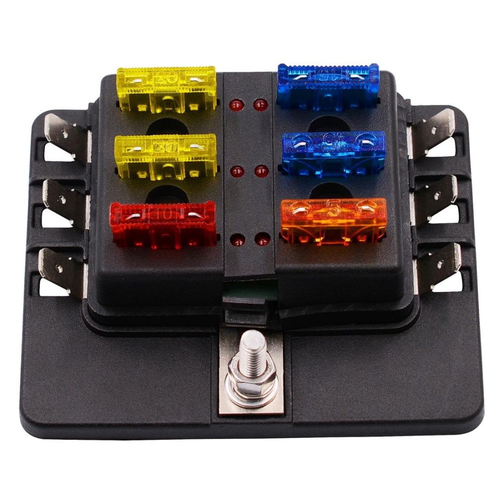 1 in 6 Out Fuse Box PC Terminal Block Fuse Holder Kits with LED Warning Indicator for Auto Car Truck Boat
