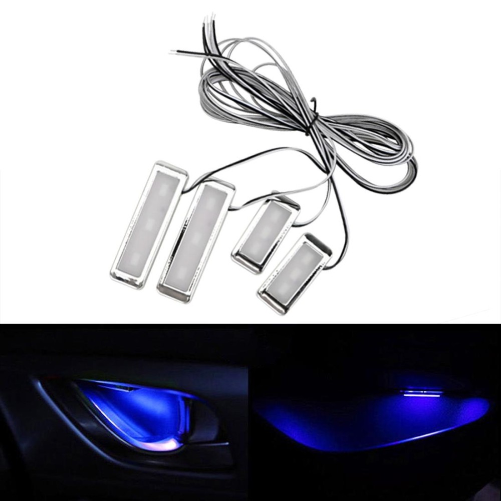 4 PCS Universal Car LED Inner Handle Light Atmosphere Lights Decorative Lamp DC12V / 0.5W Cable Length: 75cm (Blue Light)