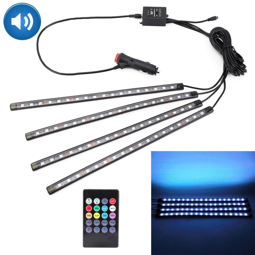 4 in 1 Universal Car Cigarette Lighter Colorful Acoustic LED Atmosphere Lights Colorful Lighting Decorative Lamp, with 18LEDs SMD-5050 Lamps and Remote Control, DC 12V 8.6W