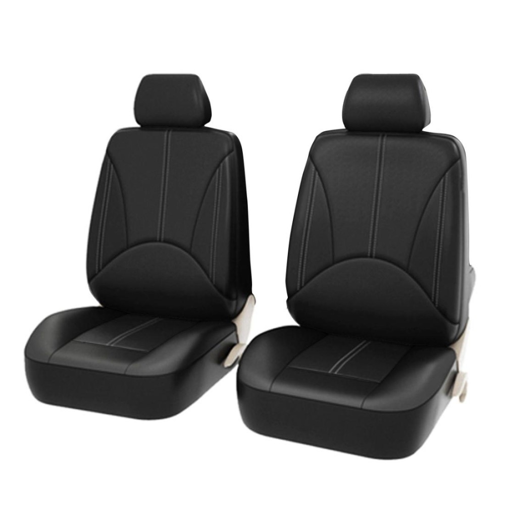 4 in 1 Universal PU Leather Four Seasons Anti-Slippery Front Seat Cover Cushion Mat Set for 2 Seat Car (Black)