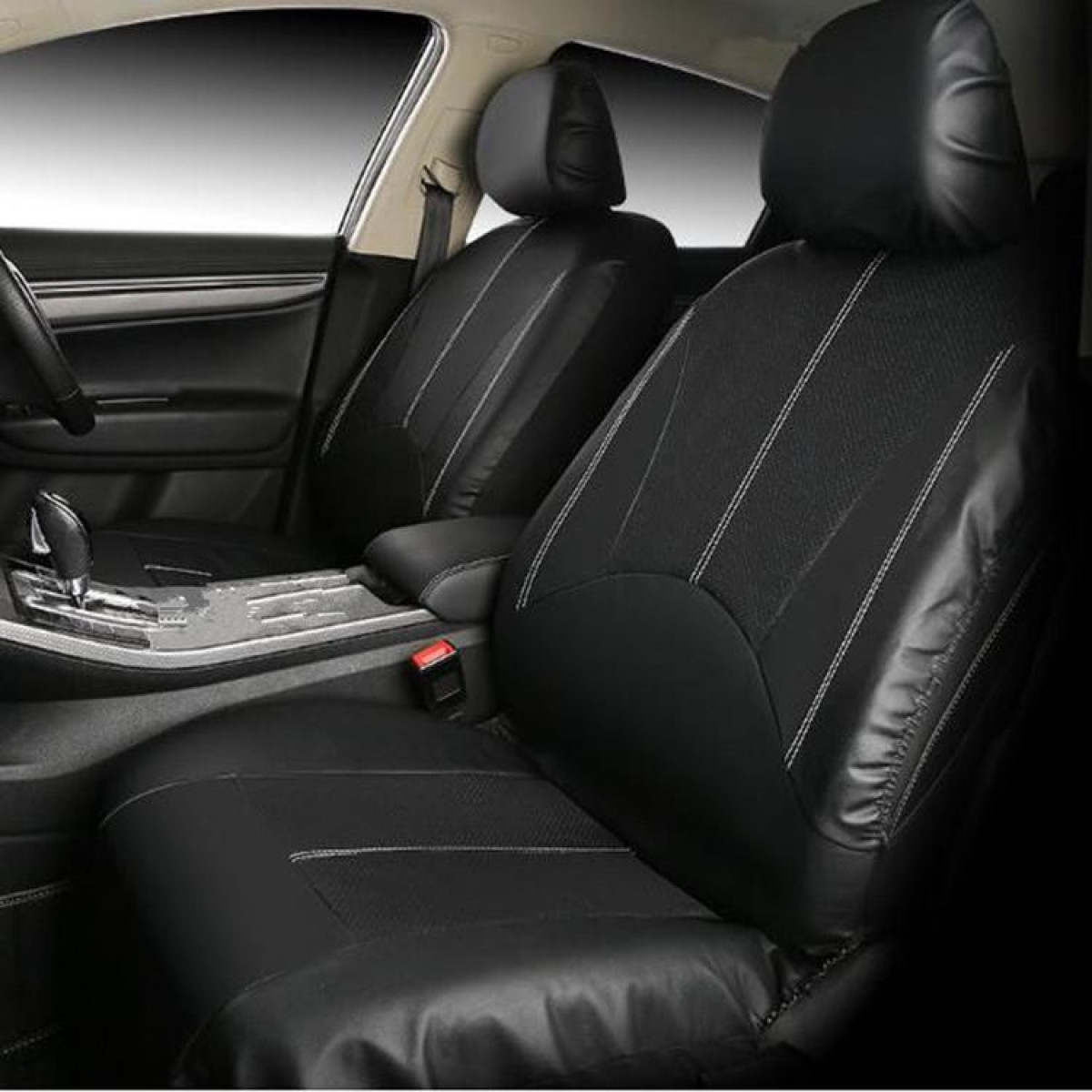9 in 1 Universal PU Leather Four Seasons Anti-Slippery Cushion Mat Set for 5 Seat Car (Beige)