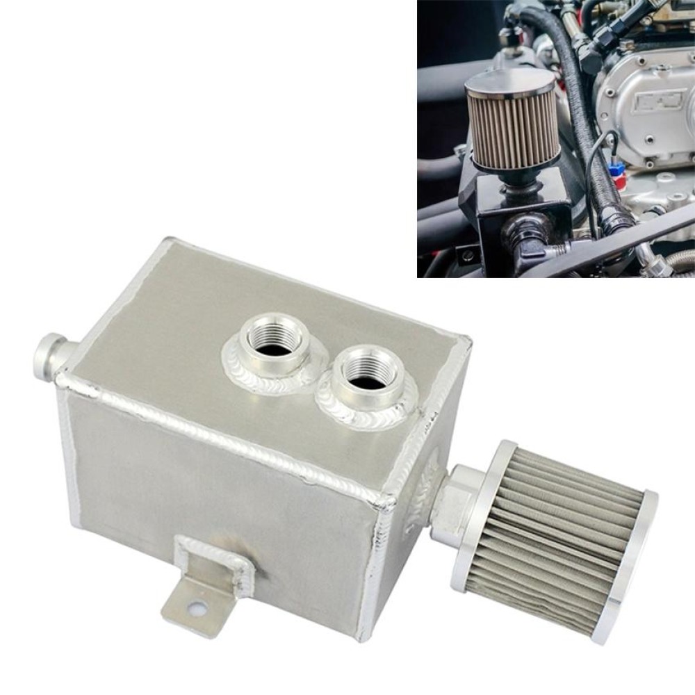 Universal Racing Aluminum Alloy Oil Catch Can with Air Filter Breather Tank, Capacity: 2L (Silver)