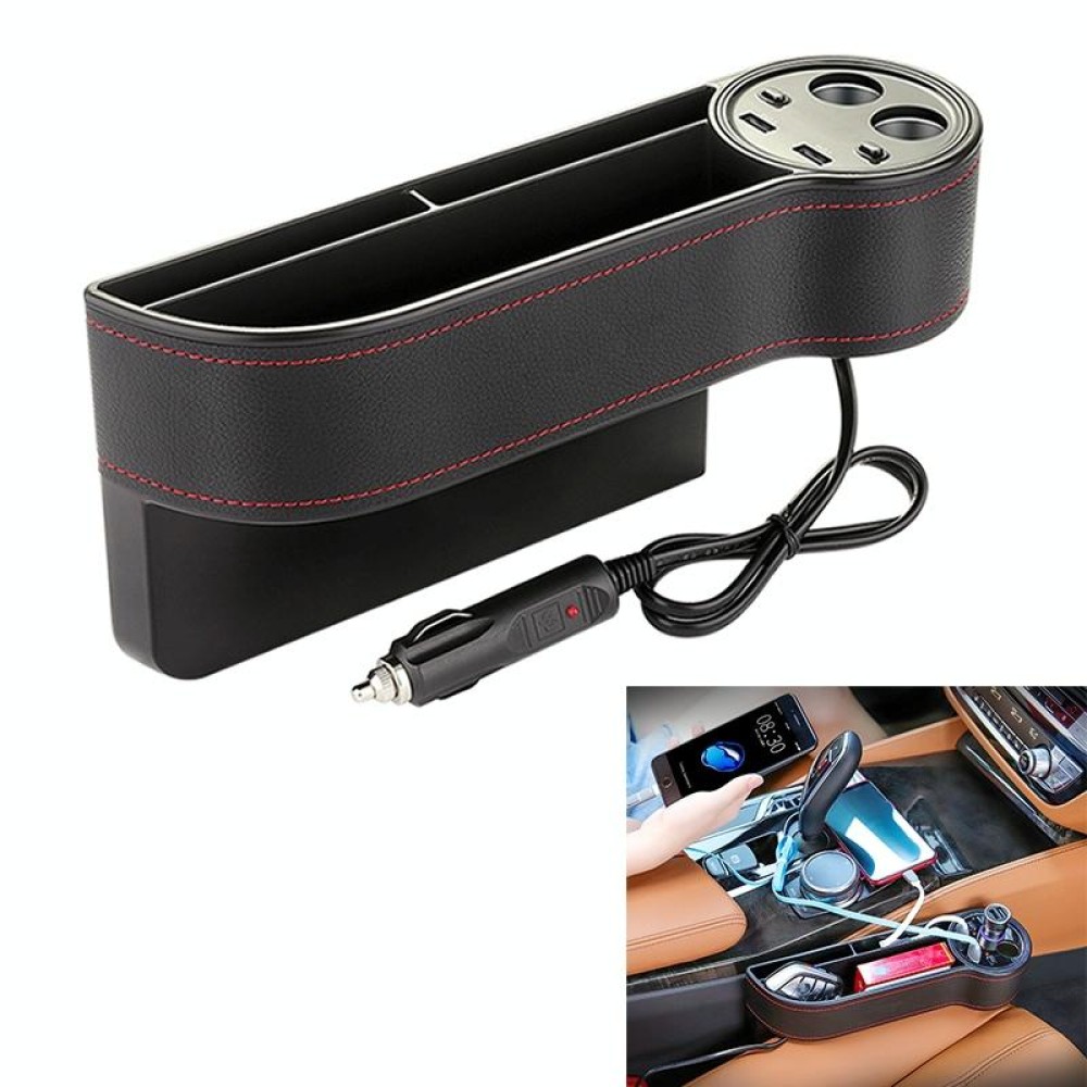 Car Multi-functional Console PU Leather Box Cigarette Lighter Charging Pocket Cup Holder Seat Gap Side Storage Box