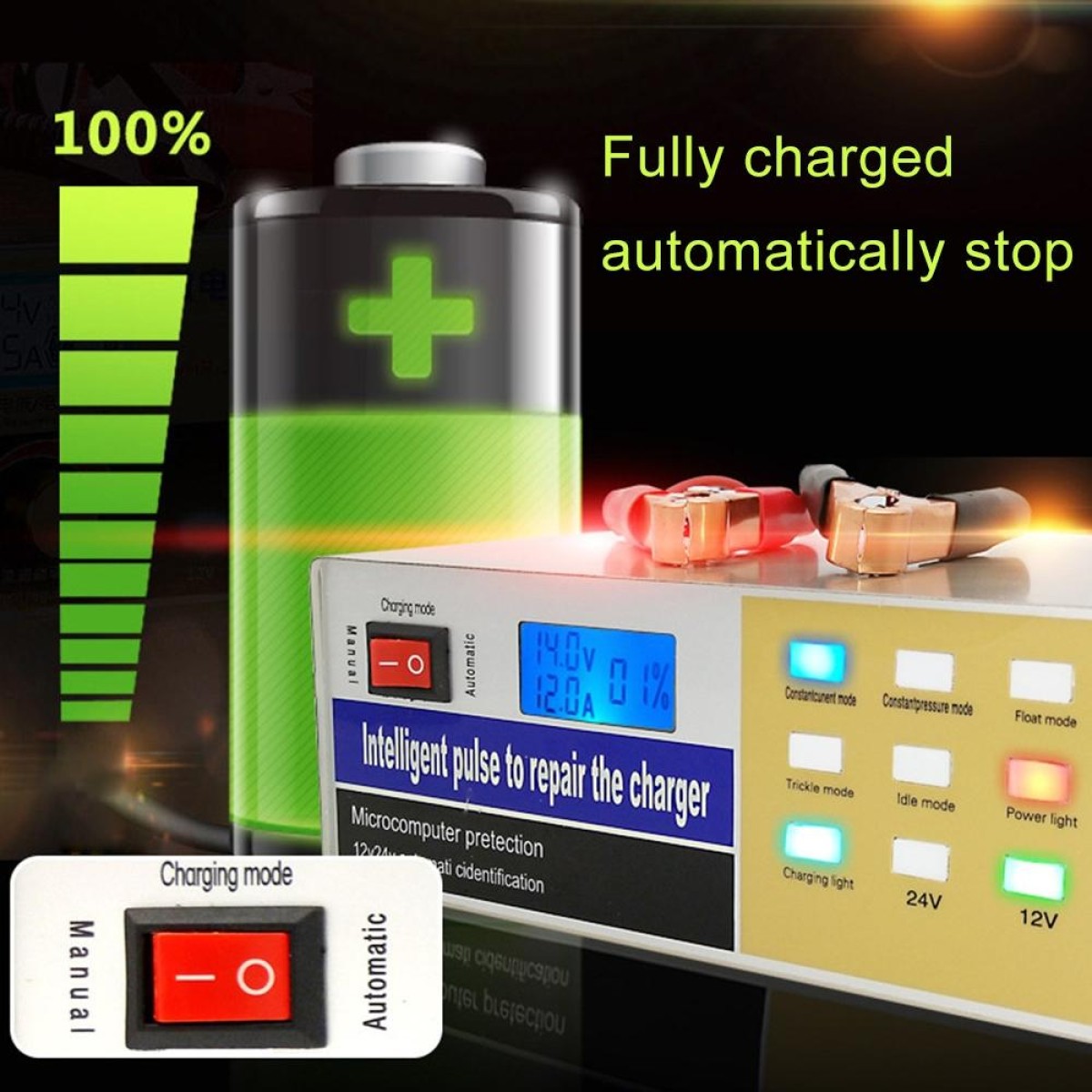 12V / 24V Car / Motorcycle Universal Battery Charger Intelligent Pulse Repair Charger