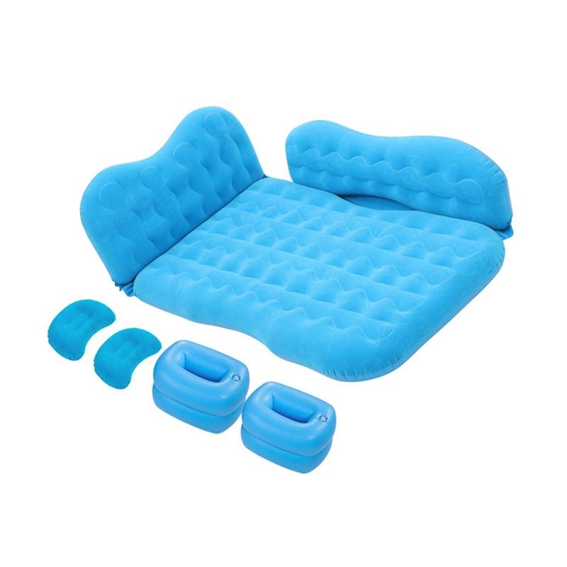 Universal Car Travel Inflatable Mattress Air Bed Camping Back Seat Couch with Head Protector + Wide Side Baffle (Baby Blue)
