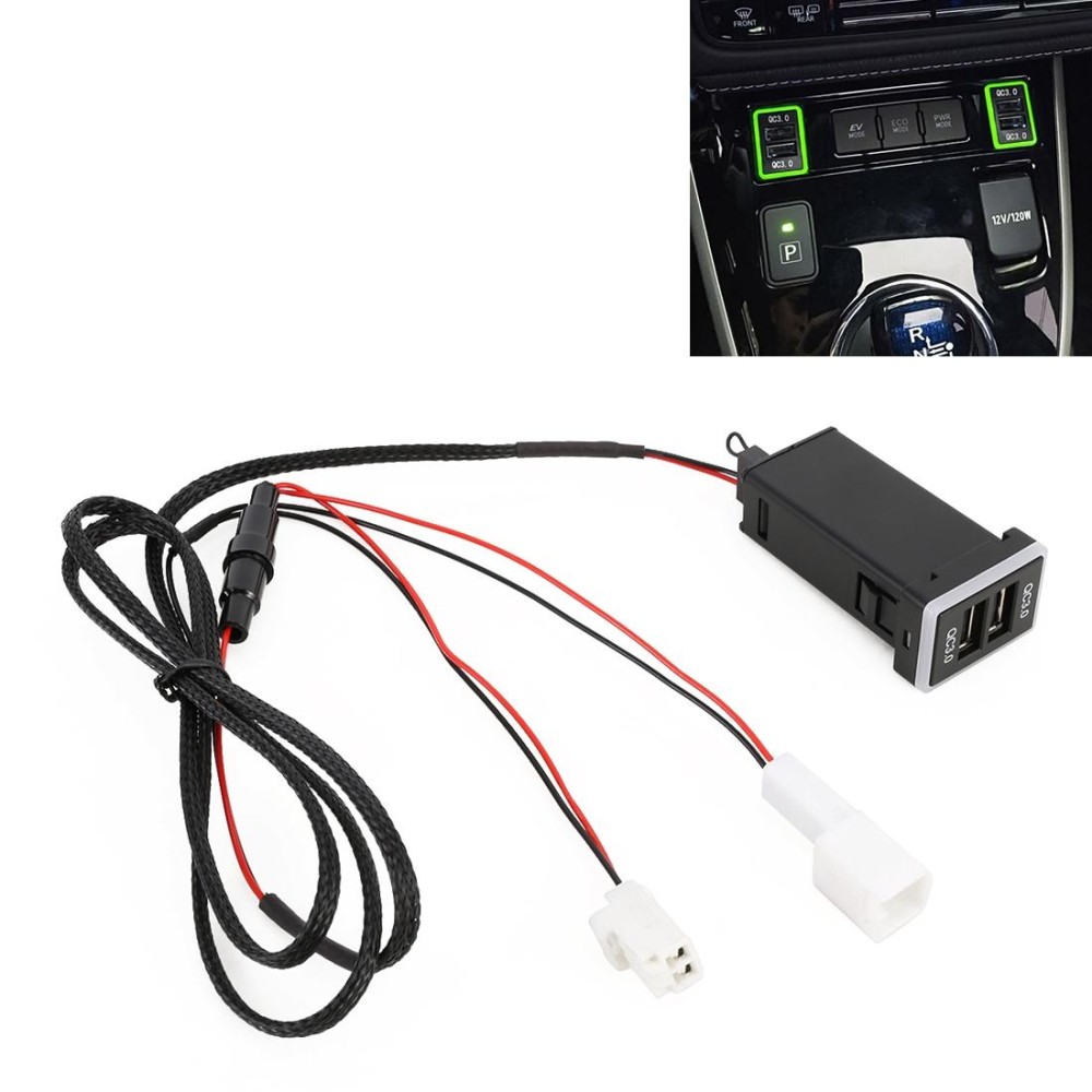 Car QC3.0 Fast Charge USB Interface Modification Charger for Toyota, Cigarette Lighter to Take Power(Green Light)
