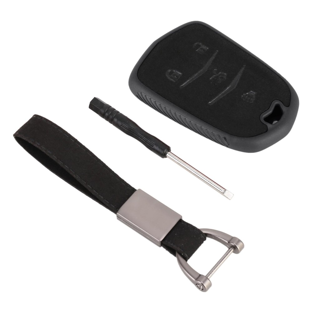Car Flocking Plastic Key Protective Cover Four Buttons for Cadillac(Black)