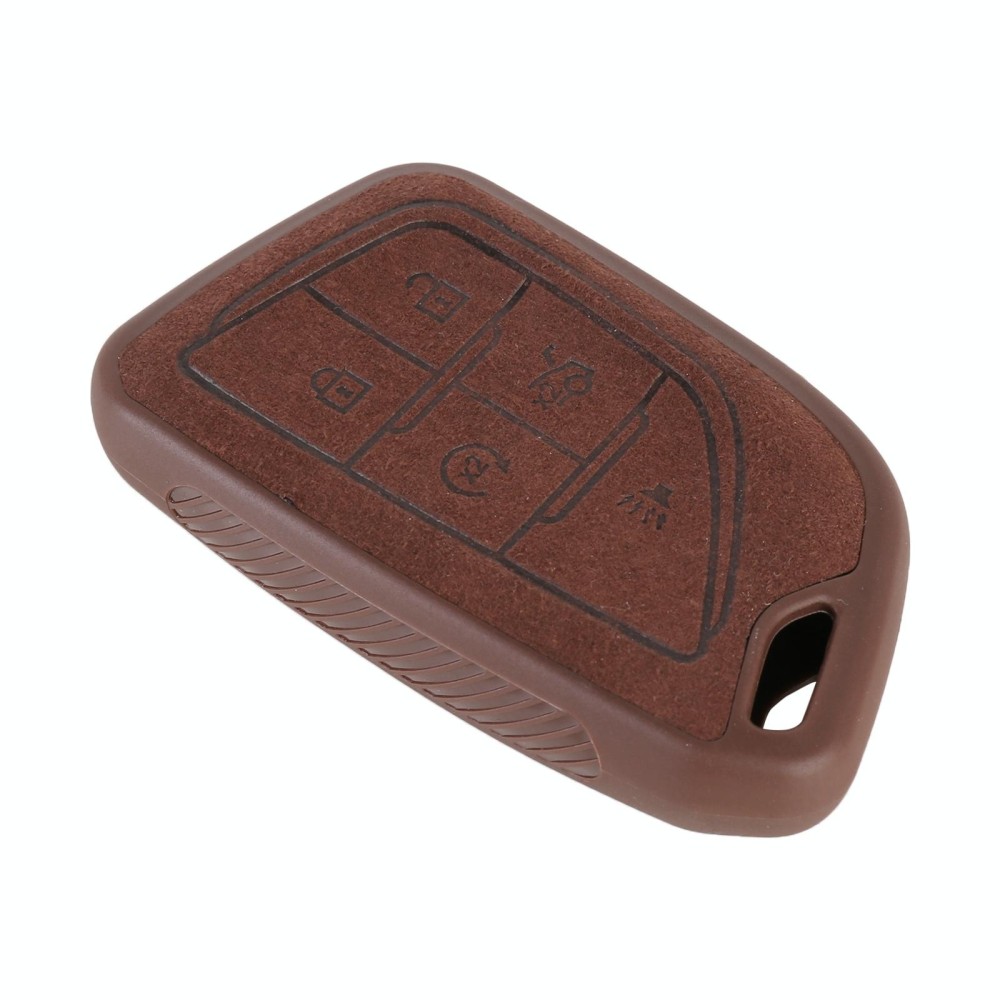 Car Flocking Plastic Key Protective Cover Five Buttons for Mazda (Brown)