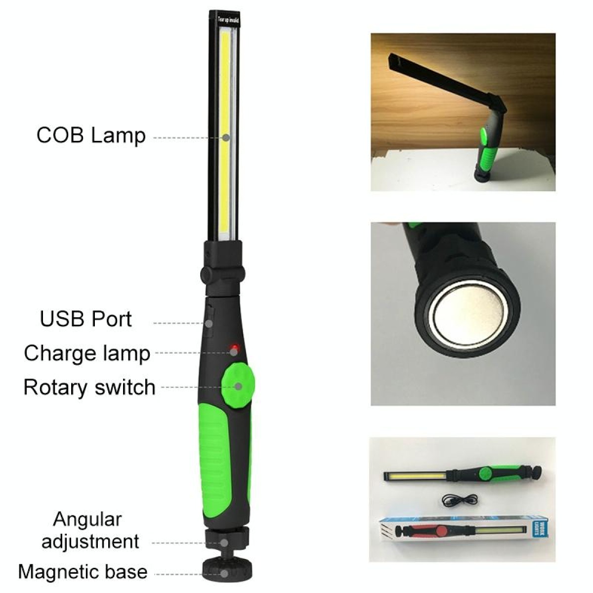Car Home Car Work Maintenance Lamp Inspection Maintenance Light Emergency COB Charging Lamp(Green)