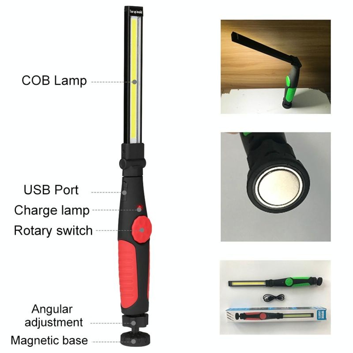 Car Home Car Work Maintenance Lamp Inspection Maintenance Light Emergency COB Charging Lamp(Red)