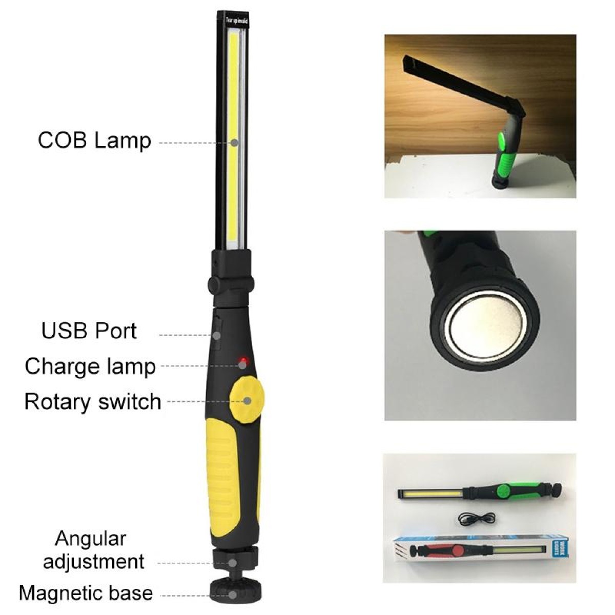 Car Home Car Work Maintenance Lamp Inspection Maintenance Light Emergency COB Charging Lamp(Yellow)