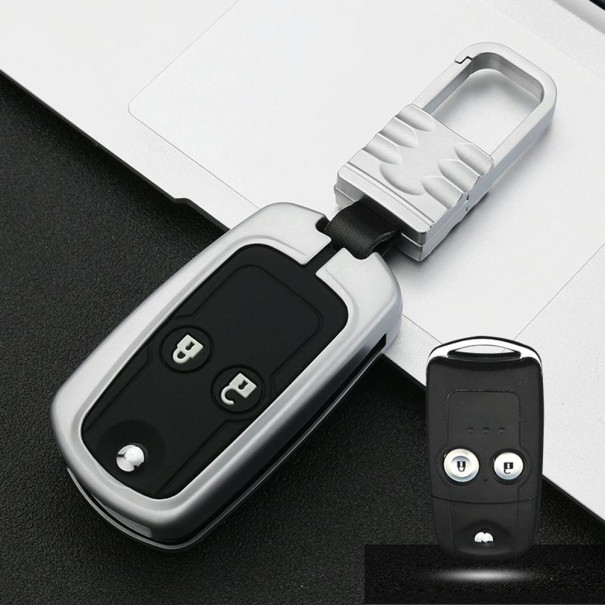 Car Luminous All-inclusive Zinc Alloy Key Protective Case Key Shell for Honda D Style Folding 2-button (Silver)
