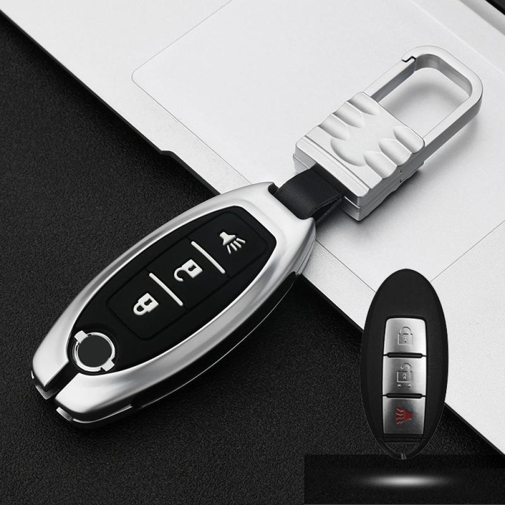 Car Luminous All-inclusive Zinc Alloy Key Protective Case Key Shell for Nissan B Style Smart 3-button (Silver)