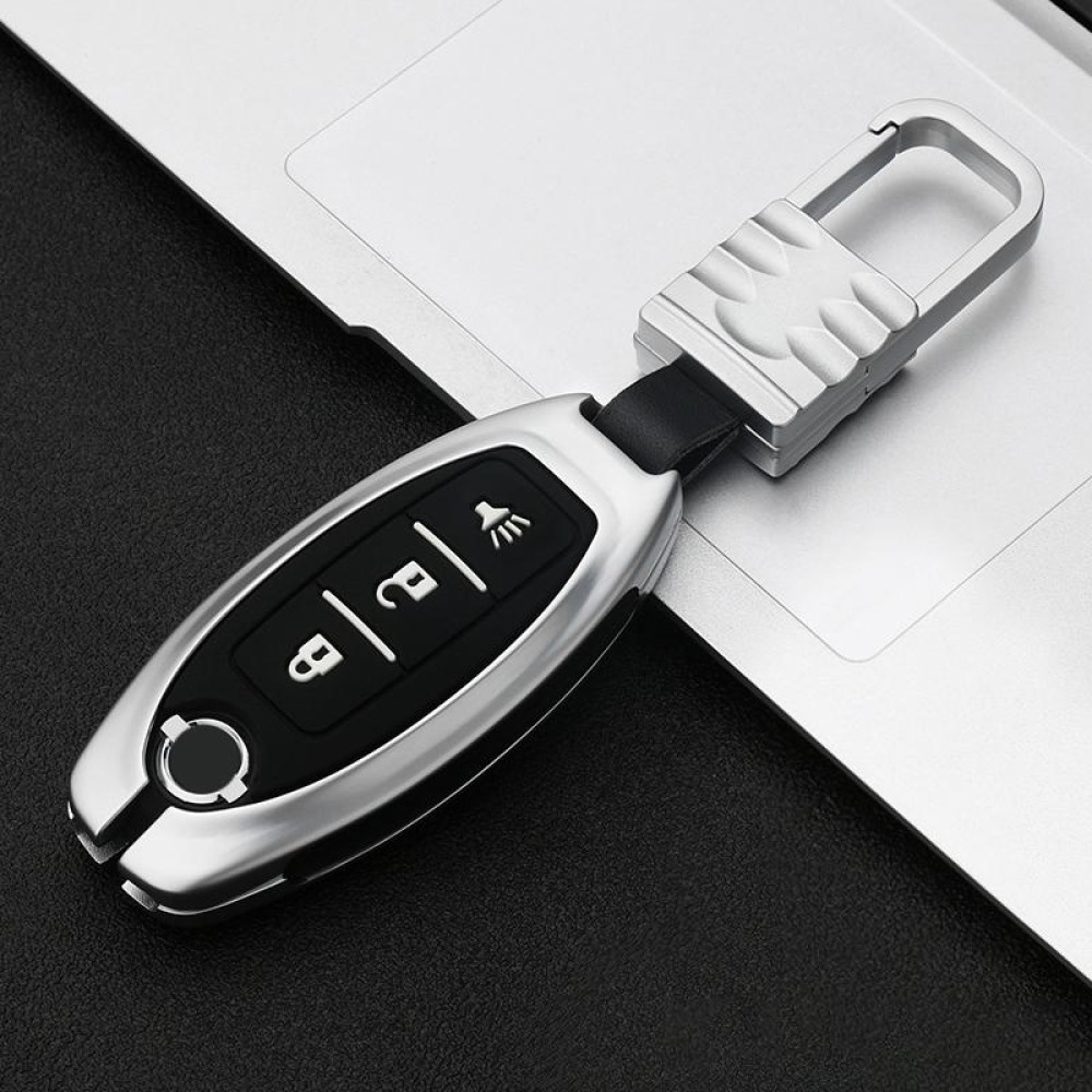 Car Luminous All-inclusive Zinc Alloy Key Protective Case Key Shell for Nissan B Style Smart 3-button (Silver)