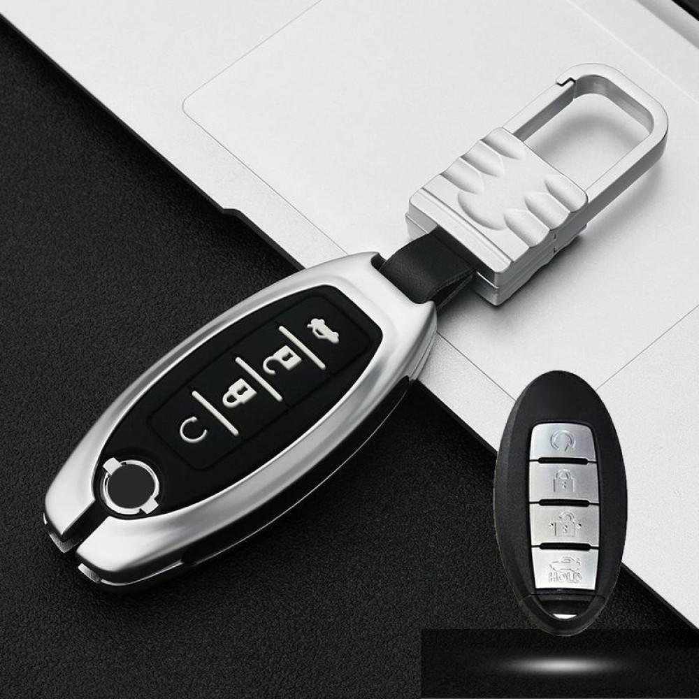 Car Luminous All-inclusive Zinc Alloy Key Protective Case Key Shell for Nissan K Style Smart 4-button (Silver)