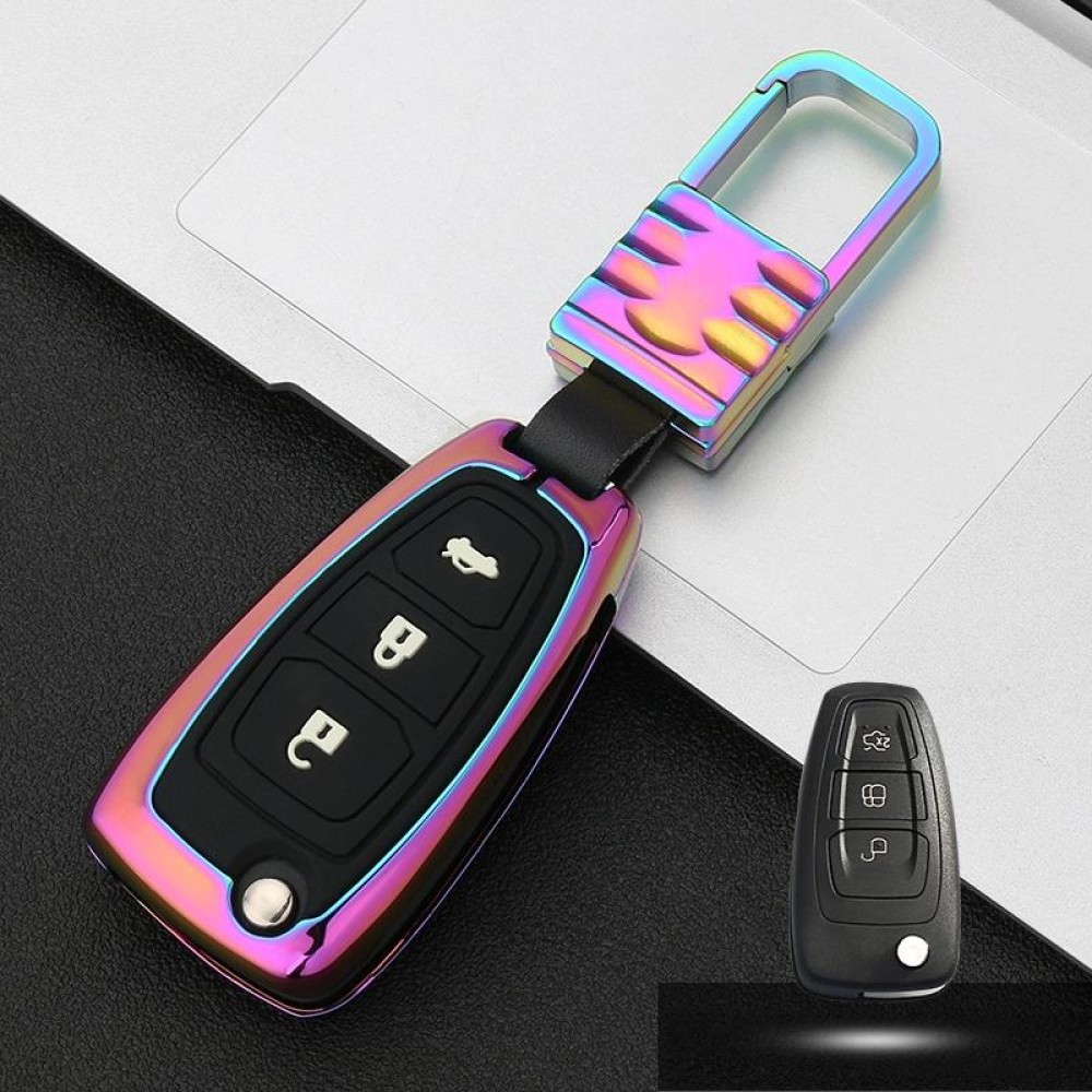 Car Luminous All-inclusive Zinc Alloy Key Protective Case Key Shell for Ford B Style Folding 3-button (Colour)