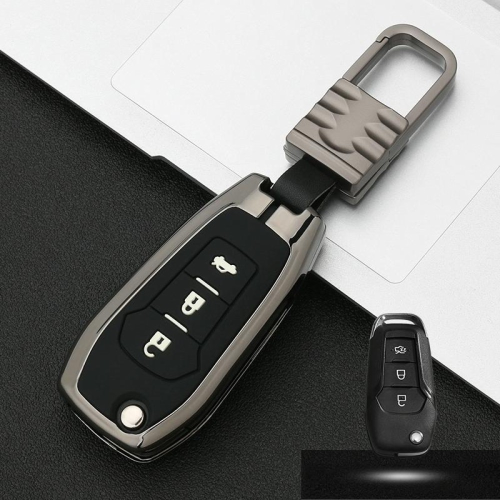 Car Luminous All-inclusive Zinc Alloy Key Protective Case Key Shell for Ford D Style Folding 3-button (Gun Metal)