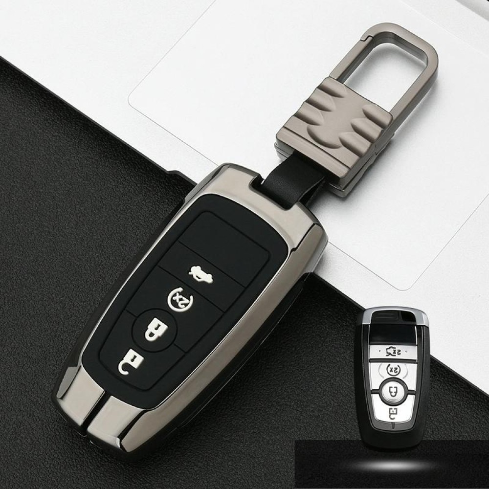 Car Luminous All-inclusive Zinc Alloy Key Protective Case Key Shell for Ford H Style Smart 4-button (Gun Metal)