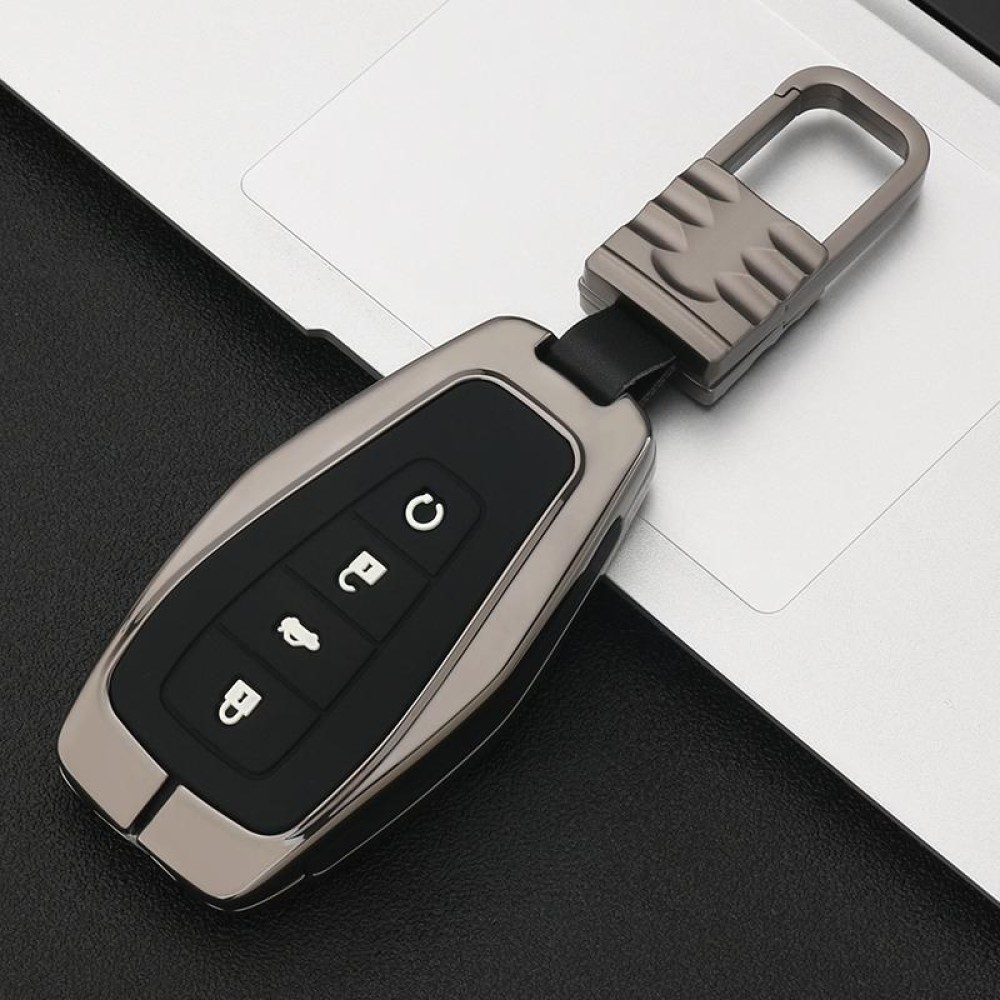 Car Luminous All-inclusive Zinc Alloy Key Protective Case Key Shell for Geely B Style Smart 4-button (Gun Metal)