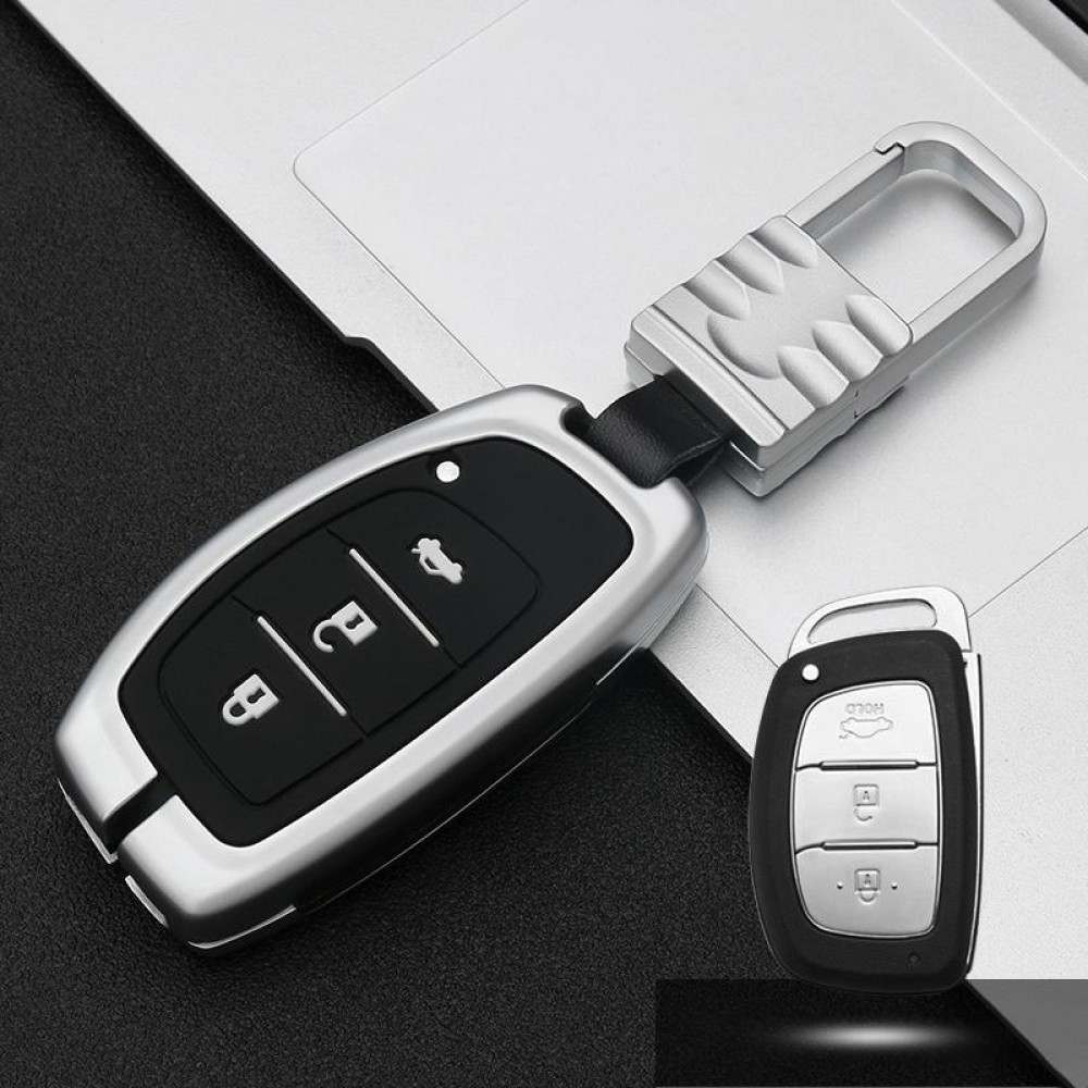 Car Luminous All-inclusive Zinc Alloy Key Protective Case Key Shell for Hyundai A Style Smart 3-button (Silver)