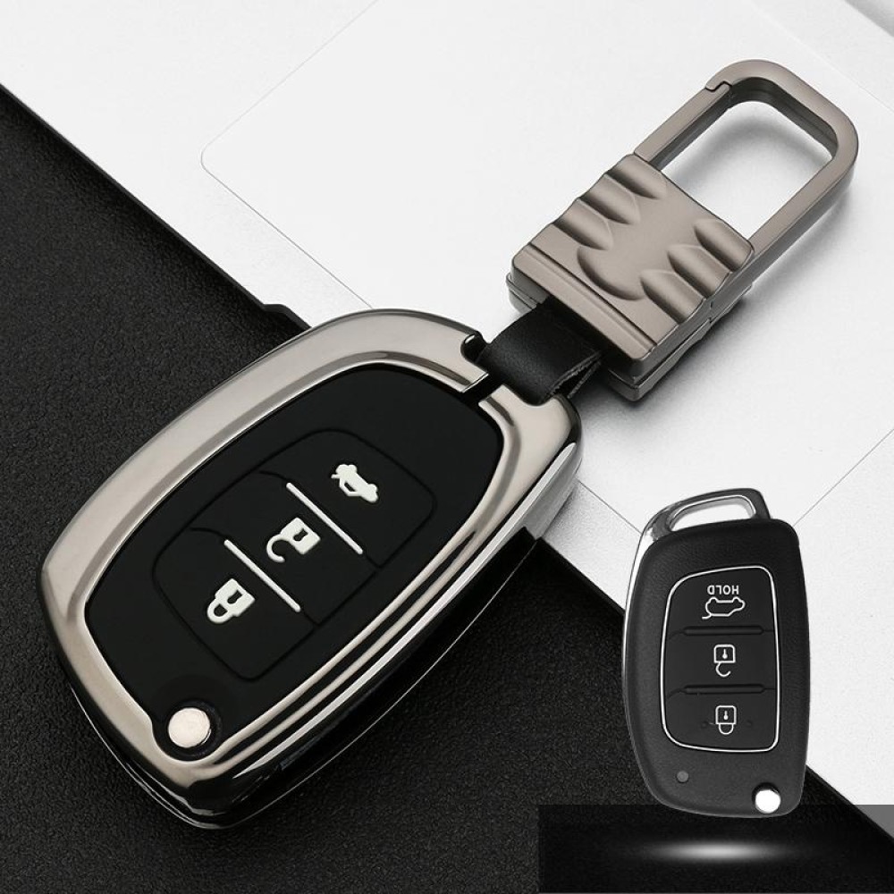 Car Luminous All-inclusive Zinc Alloy Key Protective Case Key Shell for Hyundai C Style Folding 3-button (Gun Metal)