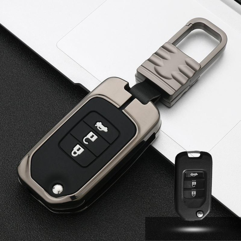 Car Luminous All-inclusive Zinc Alloy Key Protective Case Key Shell for Honda A Style Folding 3-button (Gun Metal)