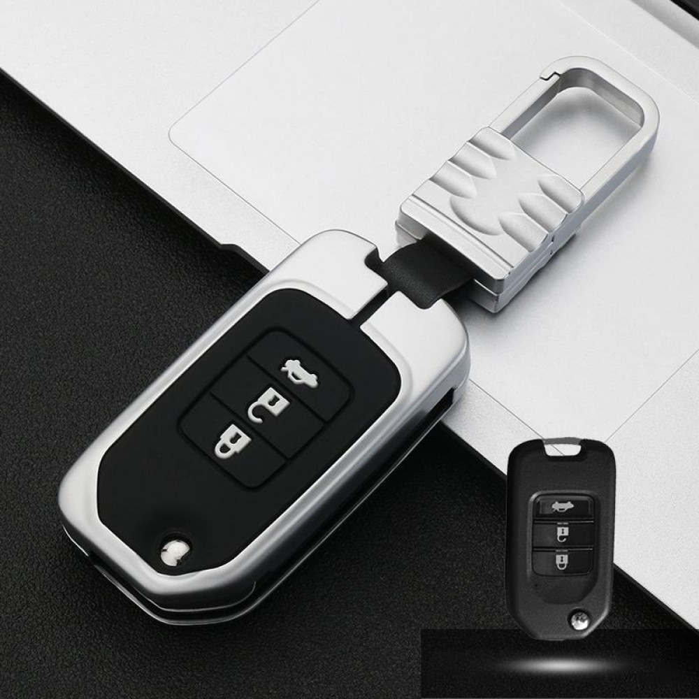 Car Luminous All-inclusive Zinc Alloy Key Protective Case Key Shell for Honda A Style Folding 3-button (Silver)