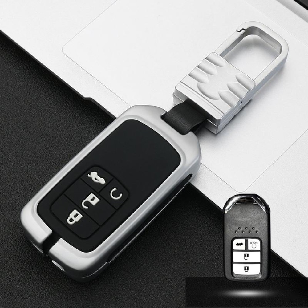 Car Luminous All-inclusive Zinc Alloy Key Protective Case Key Shell for Honda E Style Smart 4-button (Silver)