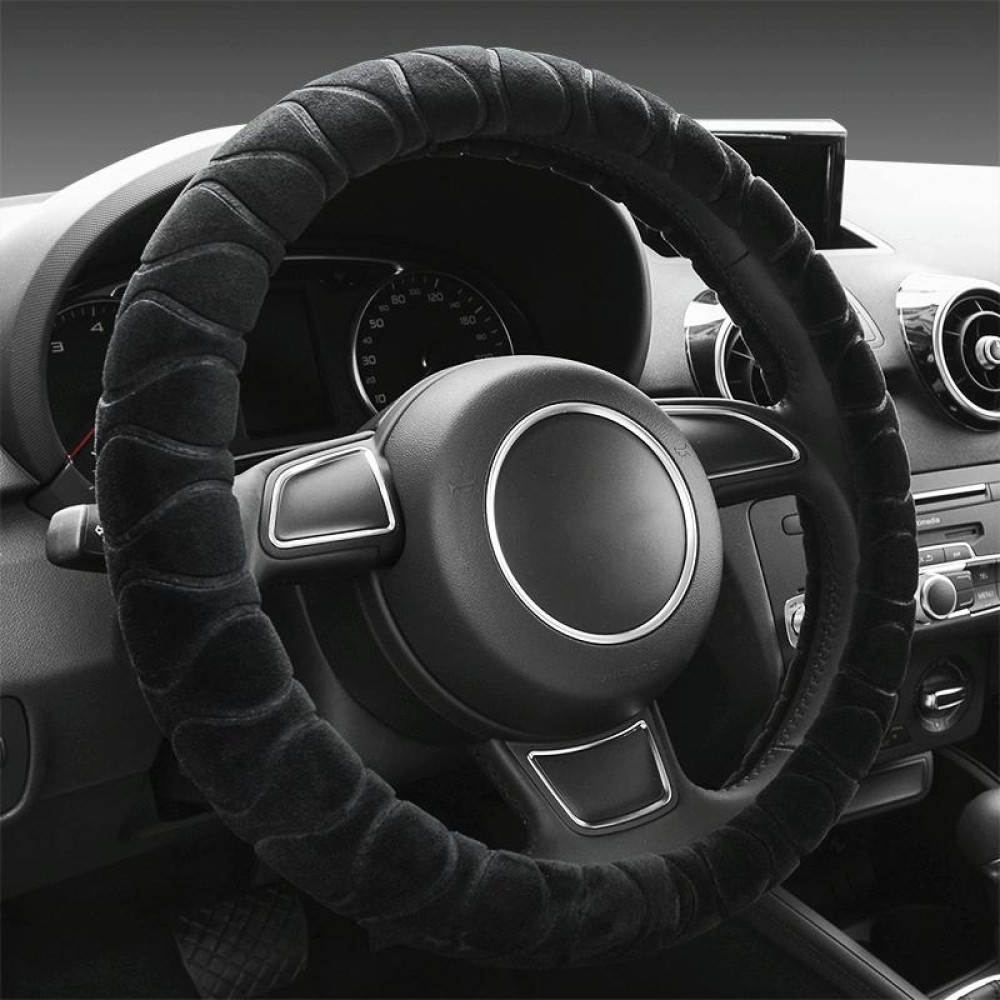 Car Universal Short Plush Warm Anti-skid Steering Wheel Cover, Adaptation Steering Wheel Diameter: 38cm (Black)