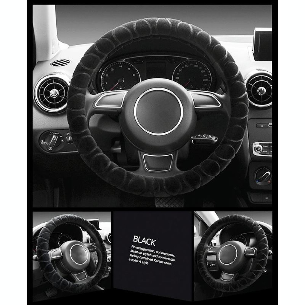 Car Universal Short Plush Warm Anti-skid Steering Wheel Cover, Adaptation Steering Wheel Diameter: 38cm (Black)