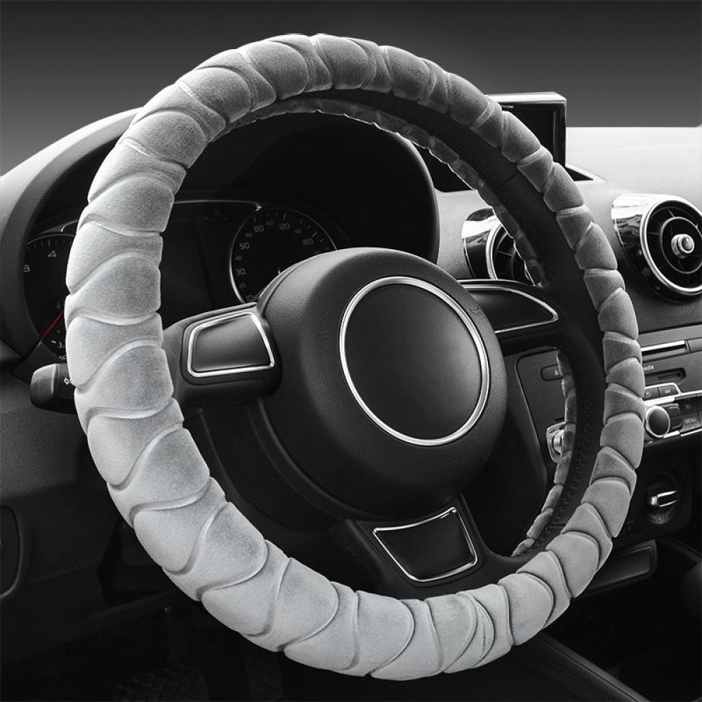 Car Universal Short Plush Warm Anti-skid Steering Wheel Cover, Adaptation Steering Wheel Diameter: 38cm (Grey)