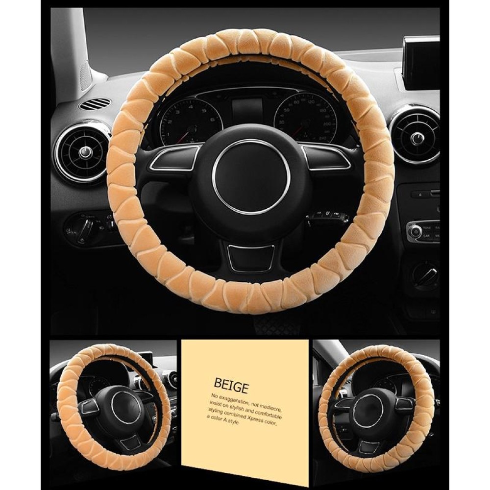 Car Universal Short Plush Warm Anti-skid Steering Wheel Cover, Adaptation Steering Wheel Diameter: 38cm (Beige)