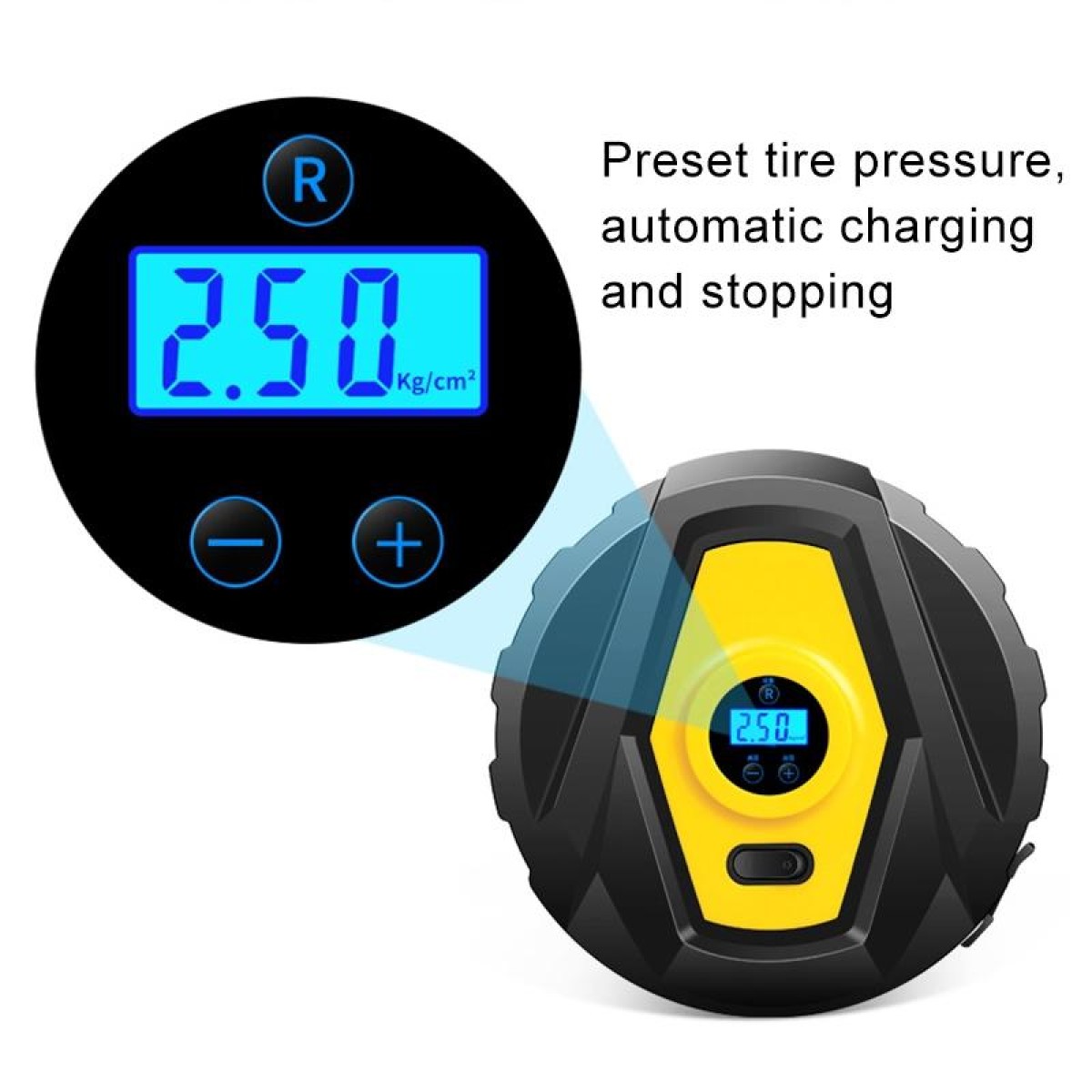 DC12V 120W Portable Multifunctional Round Car Air Pump with Digital Display + Toolbox