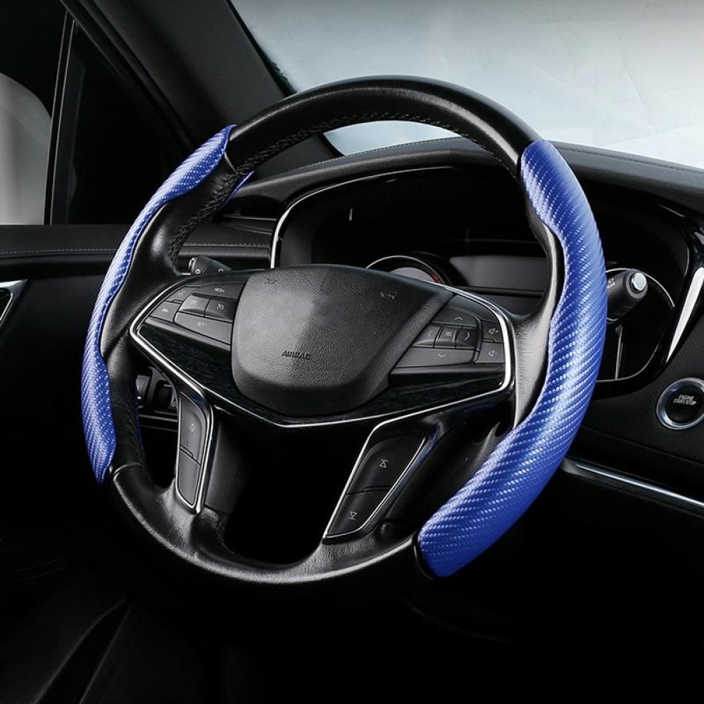 Car Universal Carbon Fiber Texture Leather Steering Wheel Cover (Blue)