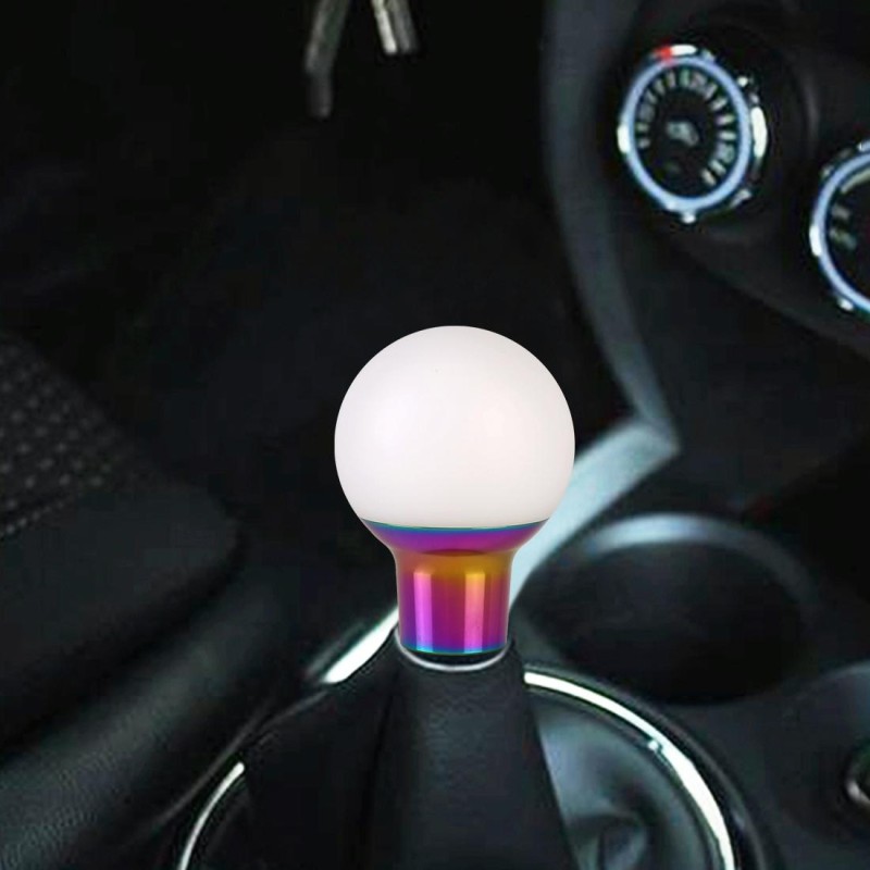 Universal Car Small Round Ball Resin + Carbon Fiber Metal Gear Shift Knob (White)