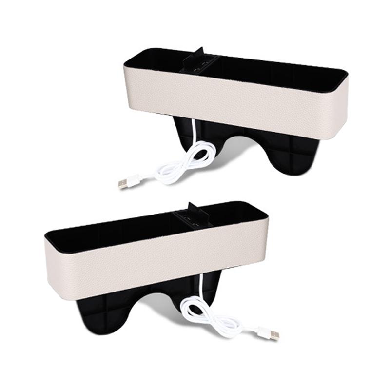 1 Pair Car Multi-functional Seat Crevice USB Storage Box(Beige)
