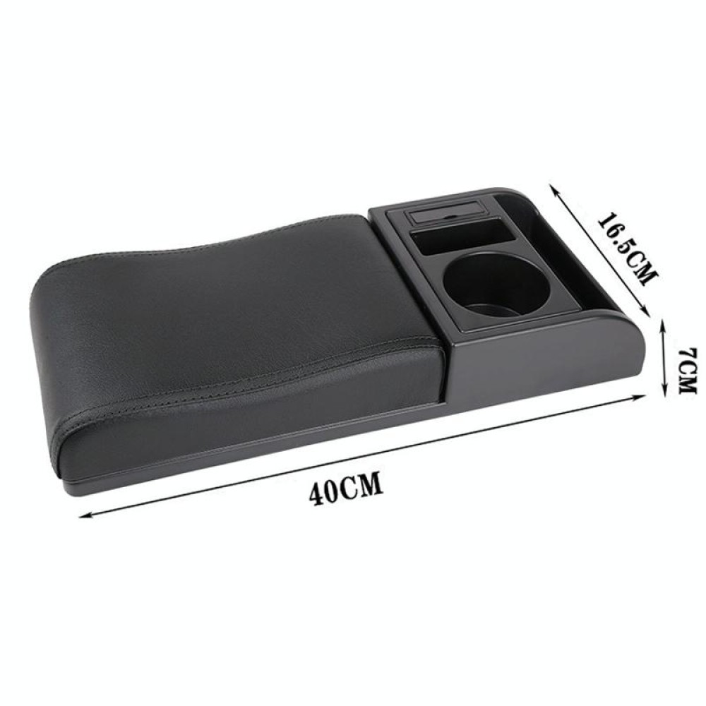 Car Multi-functional Dual USB Armrest Box Booster Pad, Microfiber Leather Curved Type (Black)