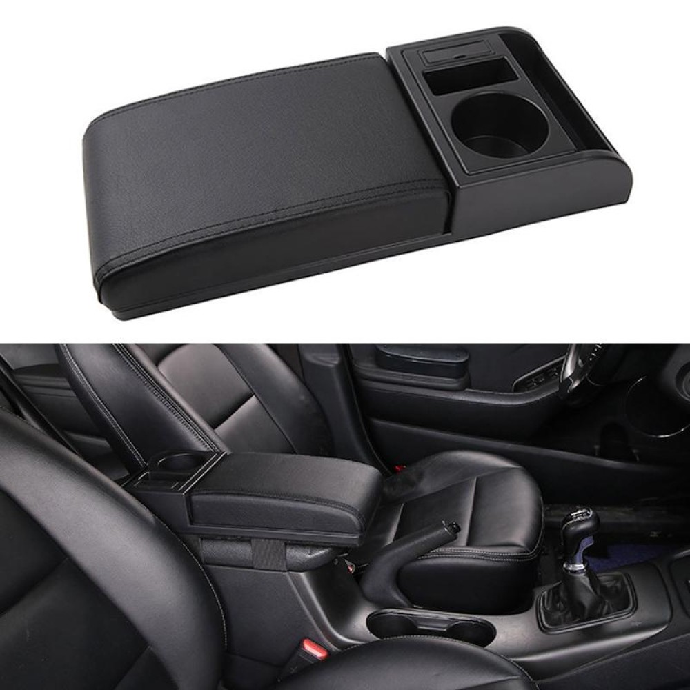 Car Multi-functional Dual USB Armrest Box Booster Pad, Microfiber Leather Straight Type (Black)