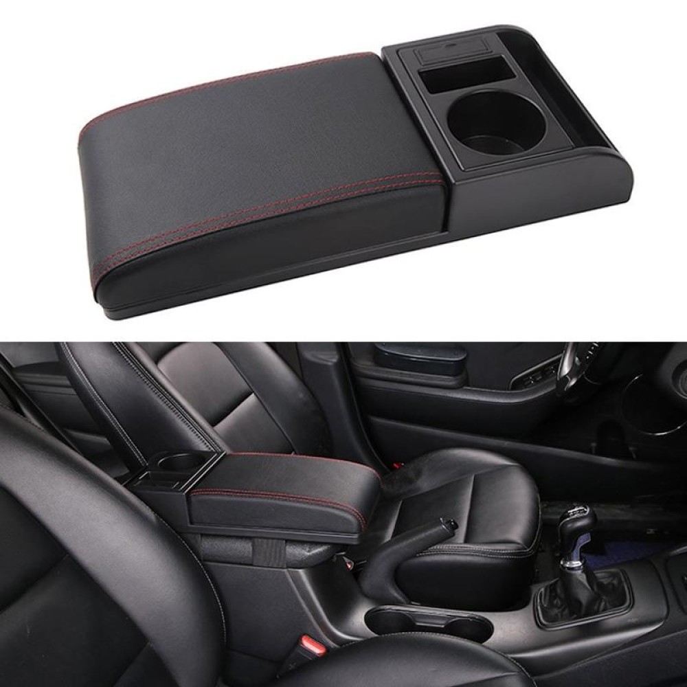 Car Multi-functional Dual USB Armrest Box Booster Pad, Microfiber Leather Straight Type (Black Red)