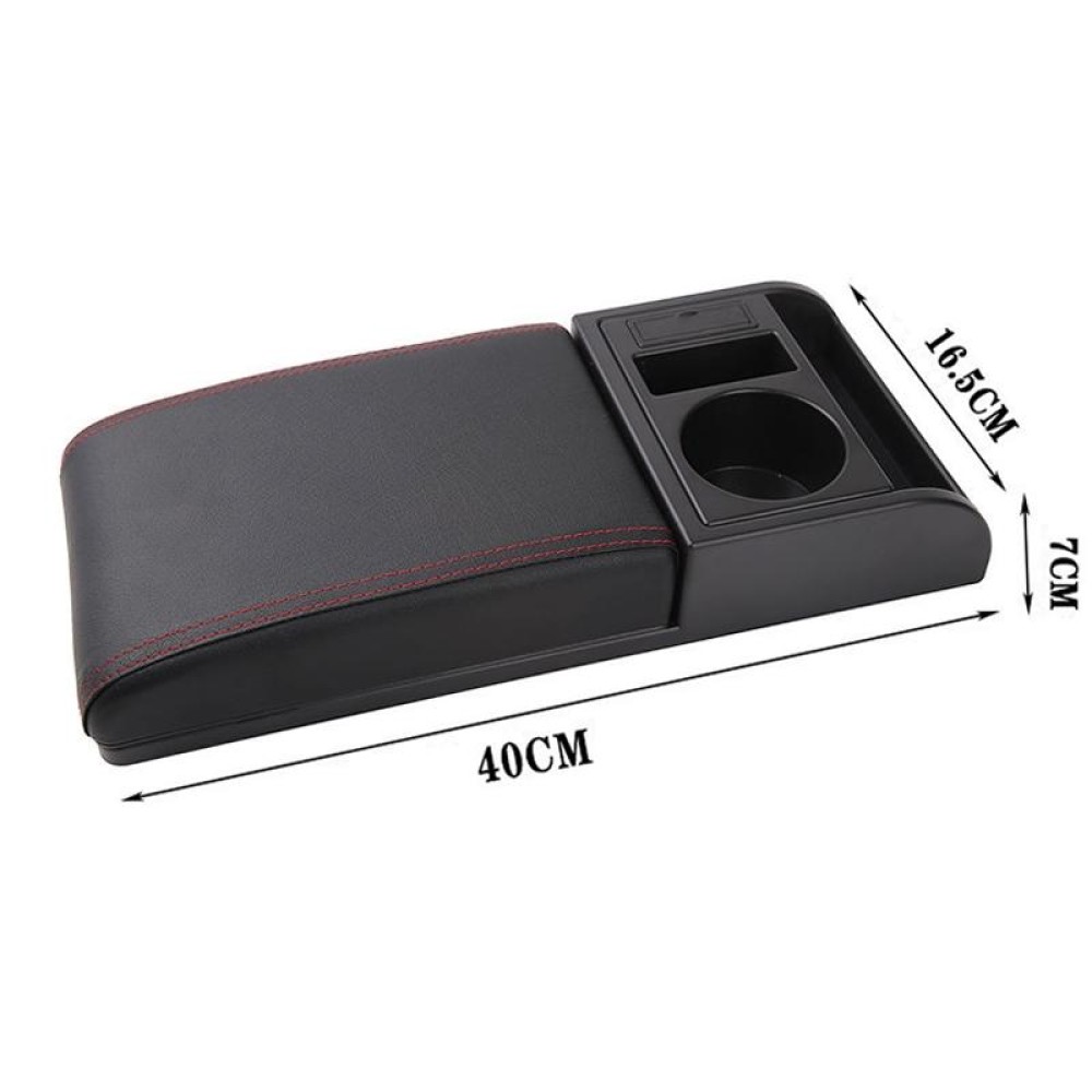 Car Multi-functional Dual USB Armrest Box Booster Pad, Microfiber Leather Straight Type (Black Red)