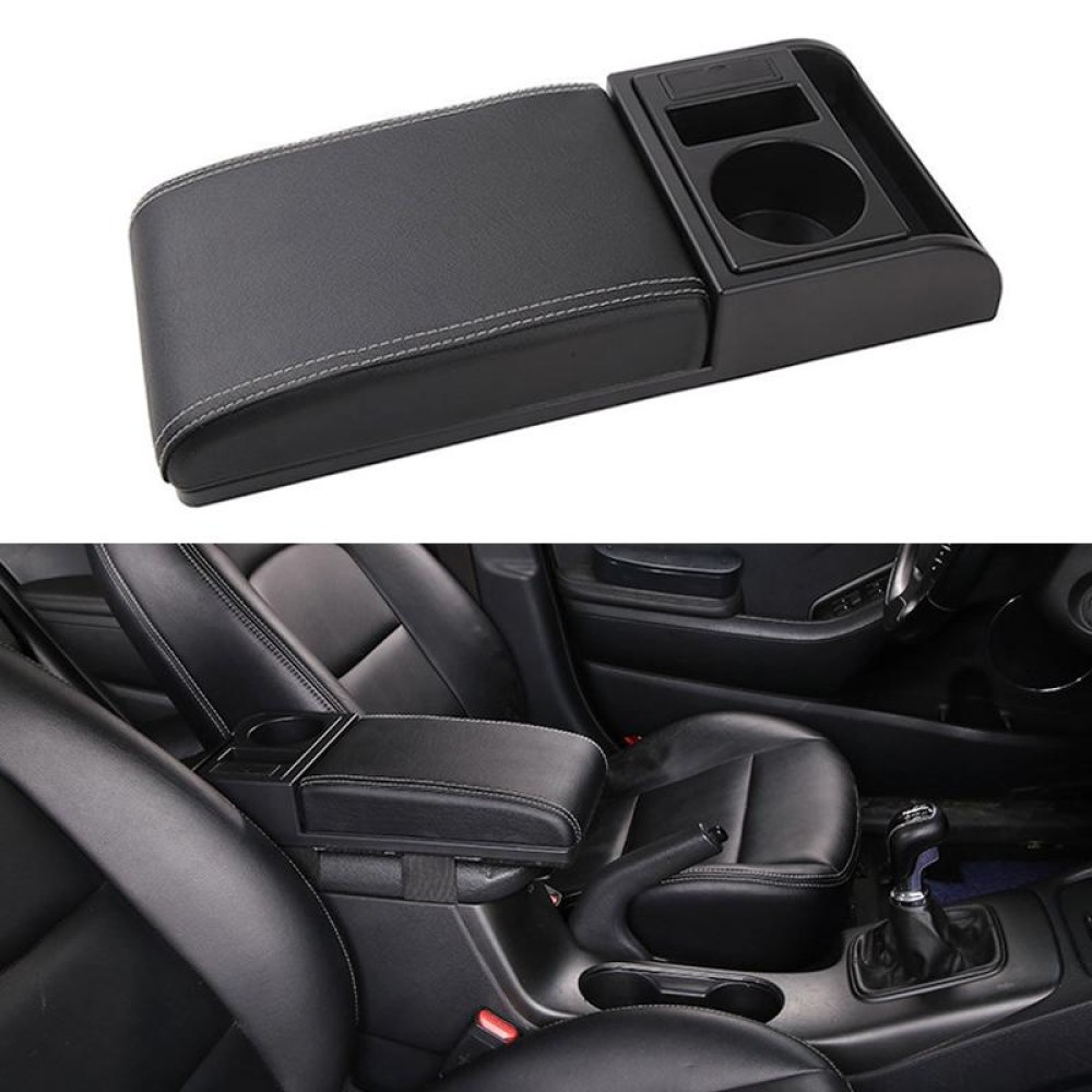 Car Multi-functional Dual USB Armrest Box Booster Pad, Microfiber Leather Straight Type (Black White)