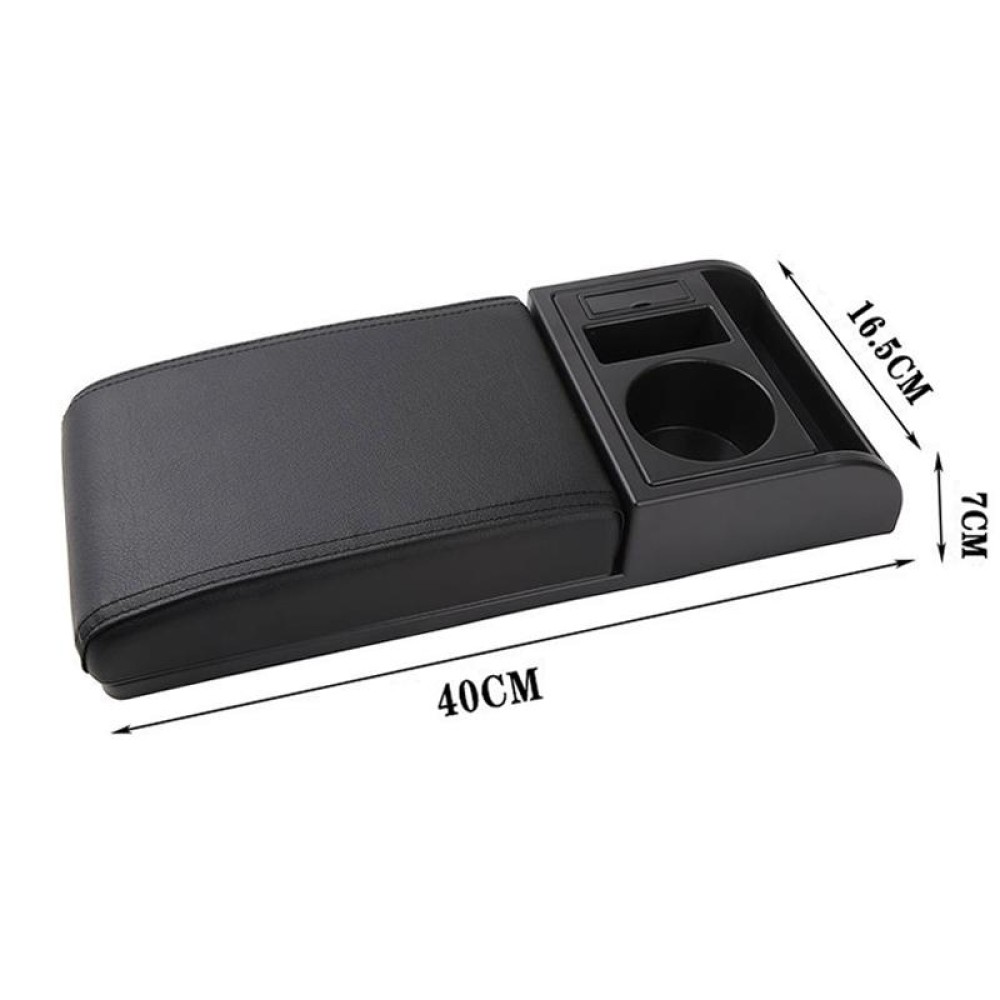 Car Multi-functional Dual USB Armrest Box Booster Pad, Microfiber Leather Straight Type (Black)